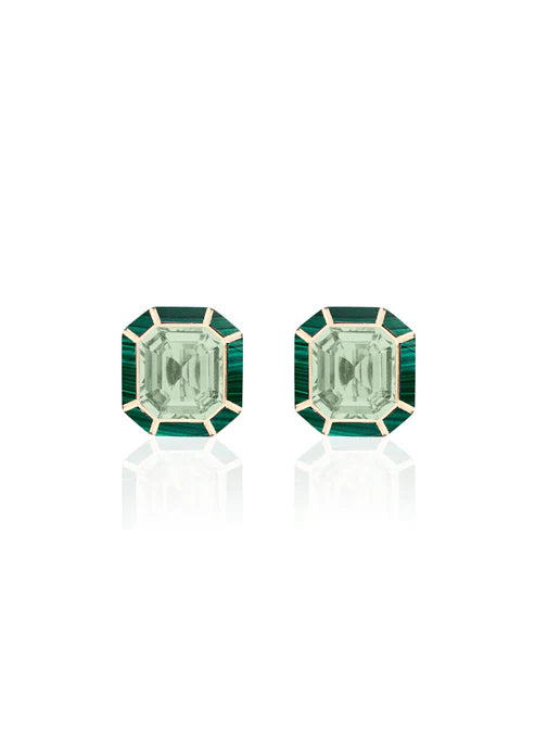 Emerald Cut Studs with Inlay