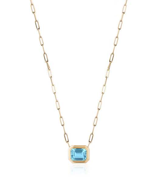 East-West Emerald Cut Bezel Pendant