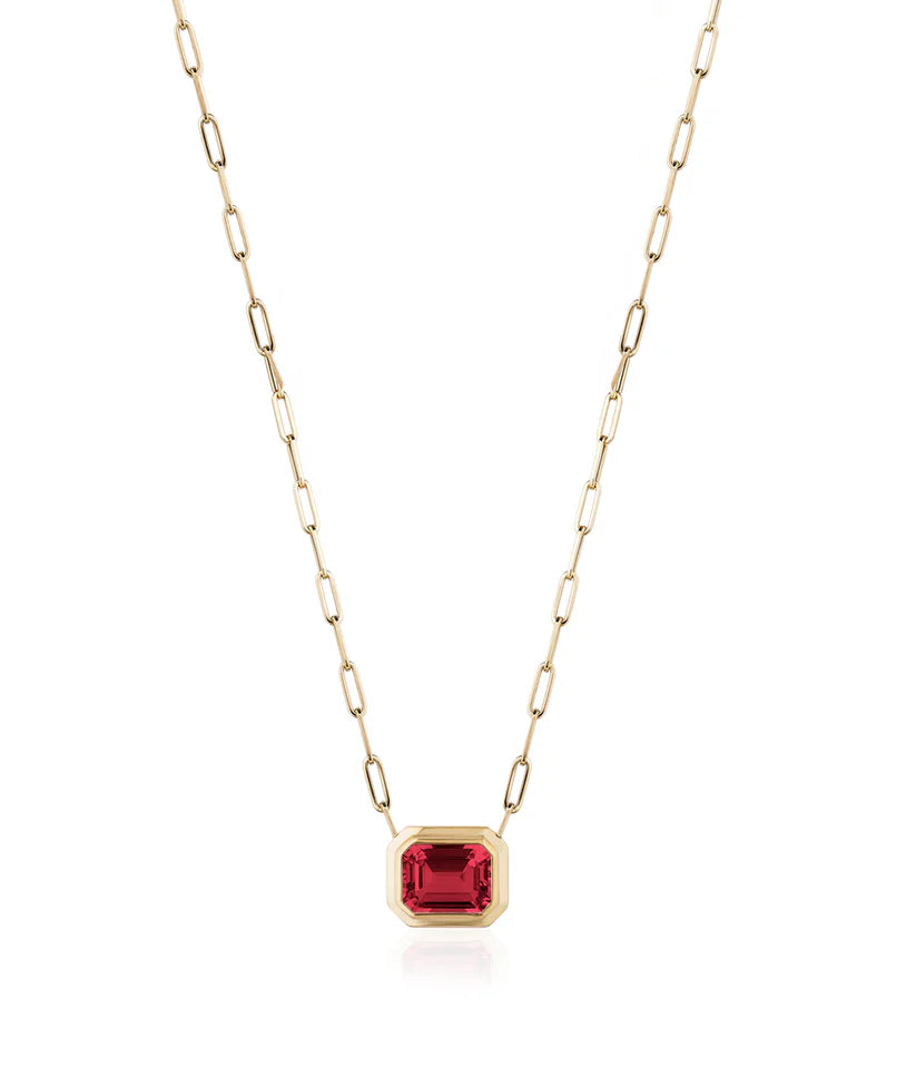 East-West Emerald Cut Bezel Pendant