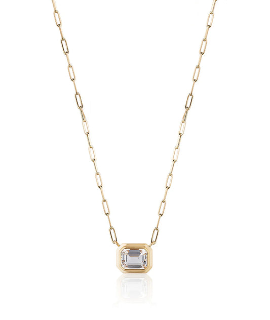 East-West Emerald Cut Bezel Pendant