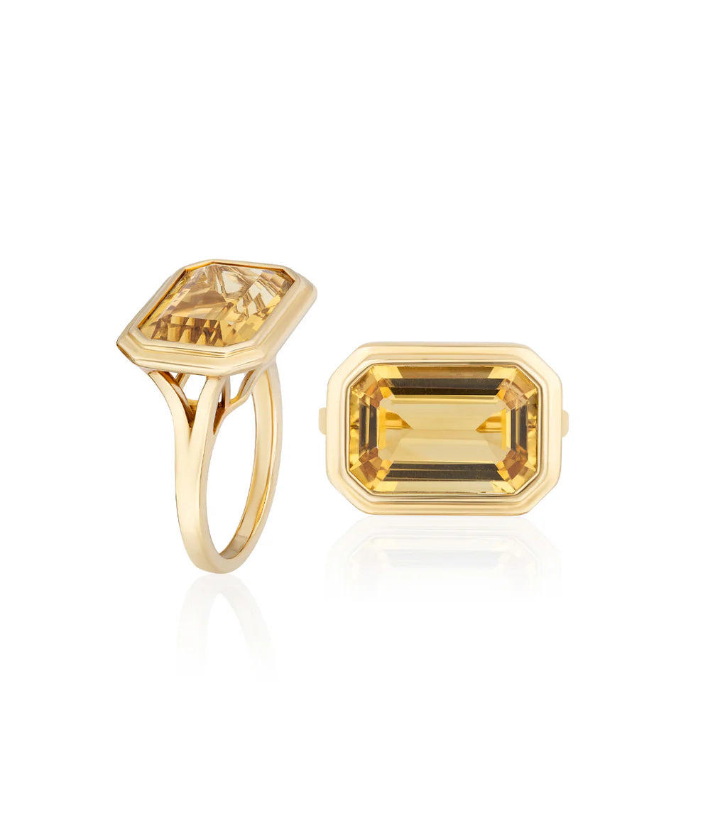 East West Emerald Cut Bezel Ring
