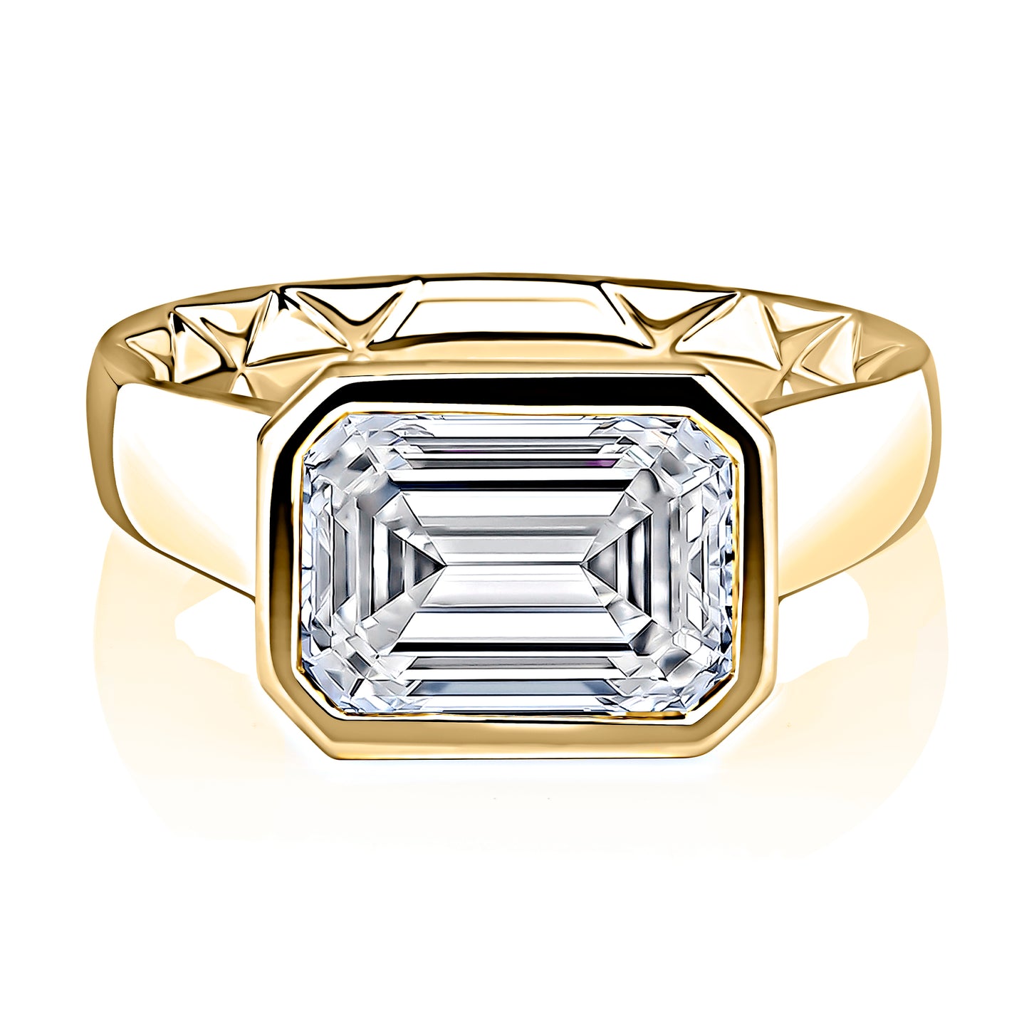 Modern East West Bezel Set Emerald Diamond Ring