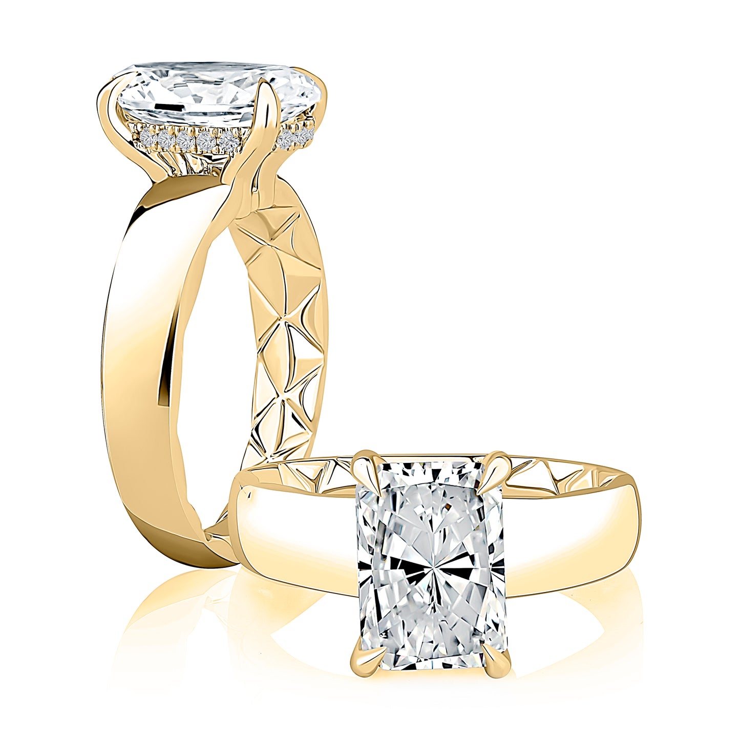 Radiant Diamond Engagement Ring with Hidden Halo
