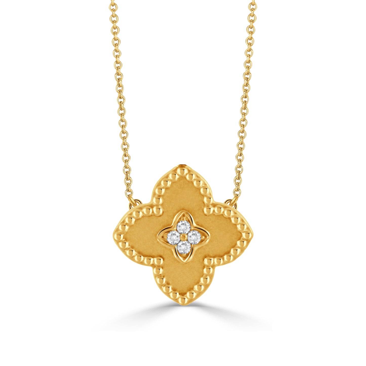 18k Yellow Gold Diamond Clover Necklace