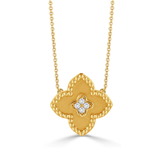 18k Yellow Gold Diamond Clover Necklace