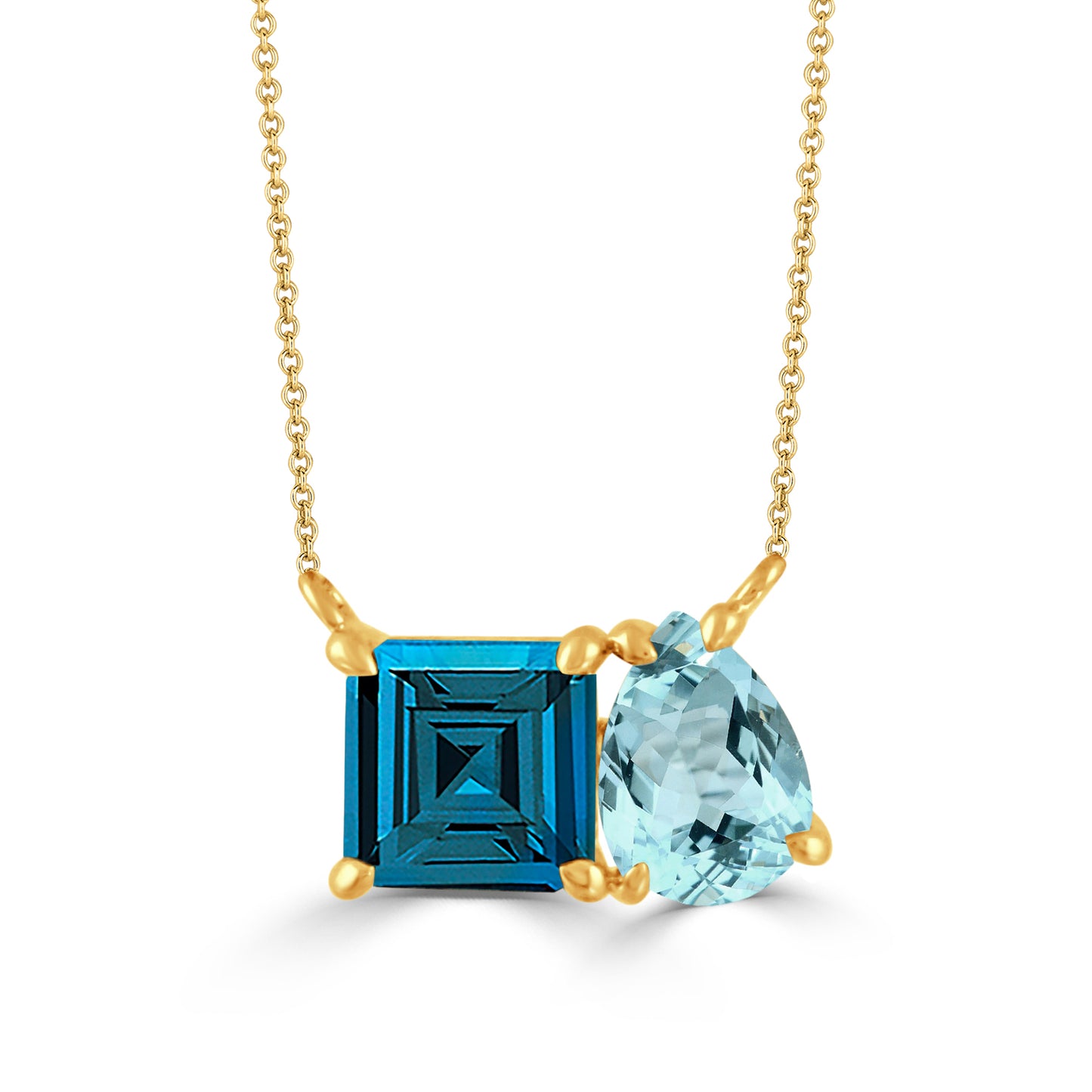 18k Yellow Gold Sky Blue Topaz With London Blue Topaz Necklace