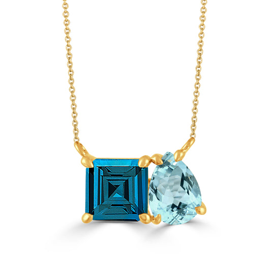 18k Yellow Gold Sky Blue Topaz With London Blue Topaz Necklace