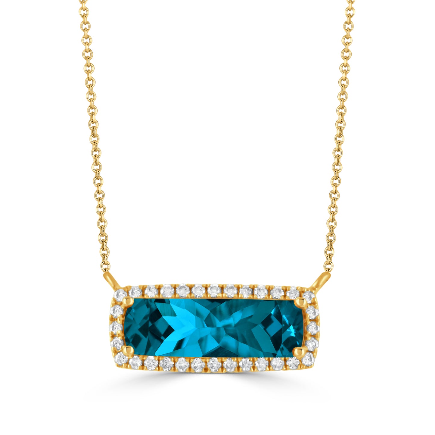 18k Yellow Gold Diamond and London Blue Topaz Necklace