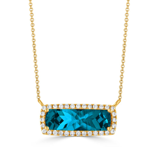 18k Yellow Gold Diamond and London Blue Topaz Necklace