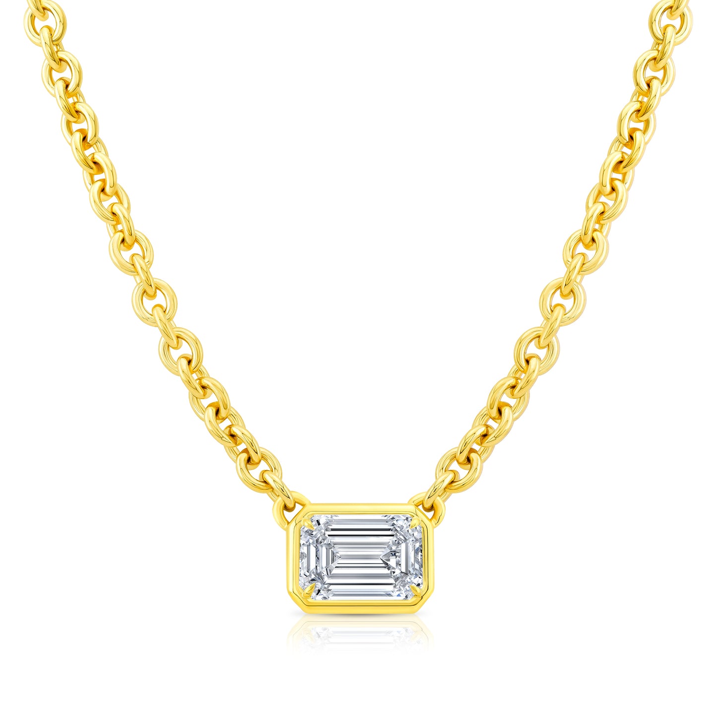 18k Yellow Gold Emerald Bezel Set Necklace