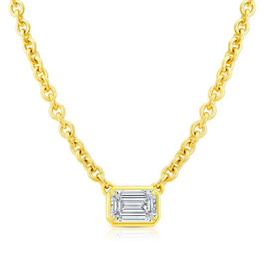 18k Yellow Gold Emerald Bezel Set Necklace