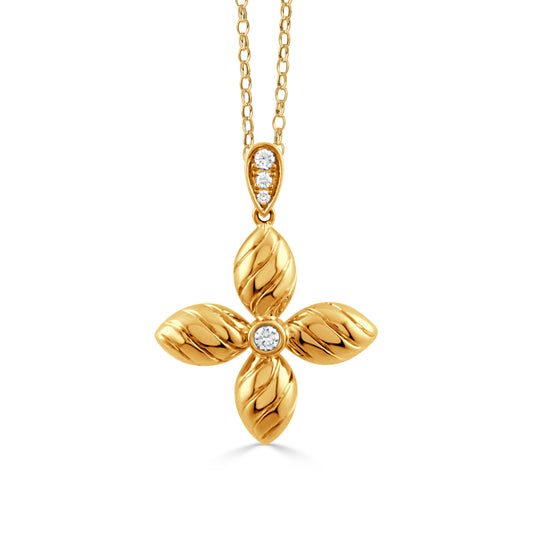 18k Yellow Gold Diamond Clover Necklace