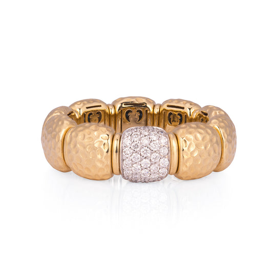 18k Yellow Gold Diamond Hammered Stretch Ring
