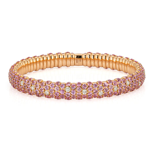 18k Rose Gold Diamond and Pink Sapphire Stretch Bracelet
