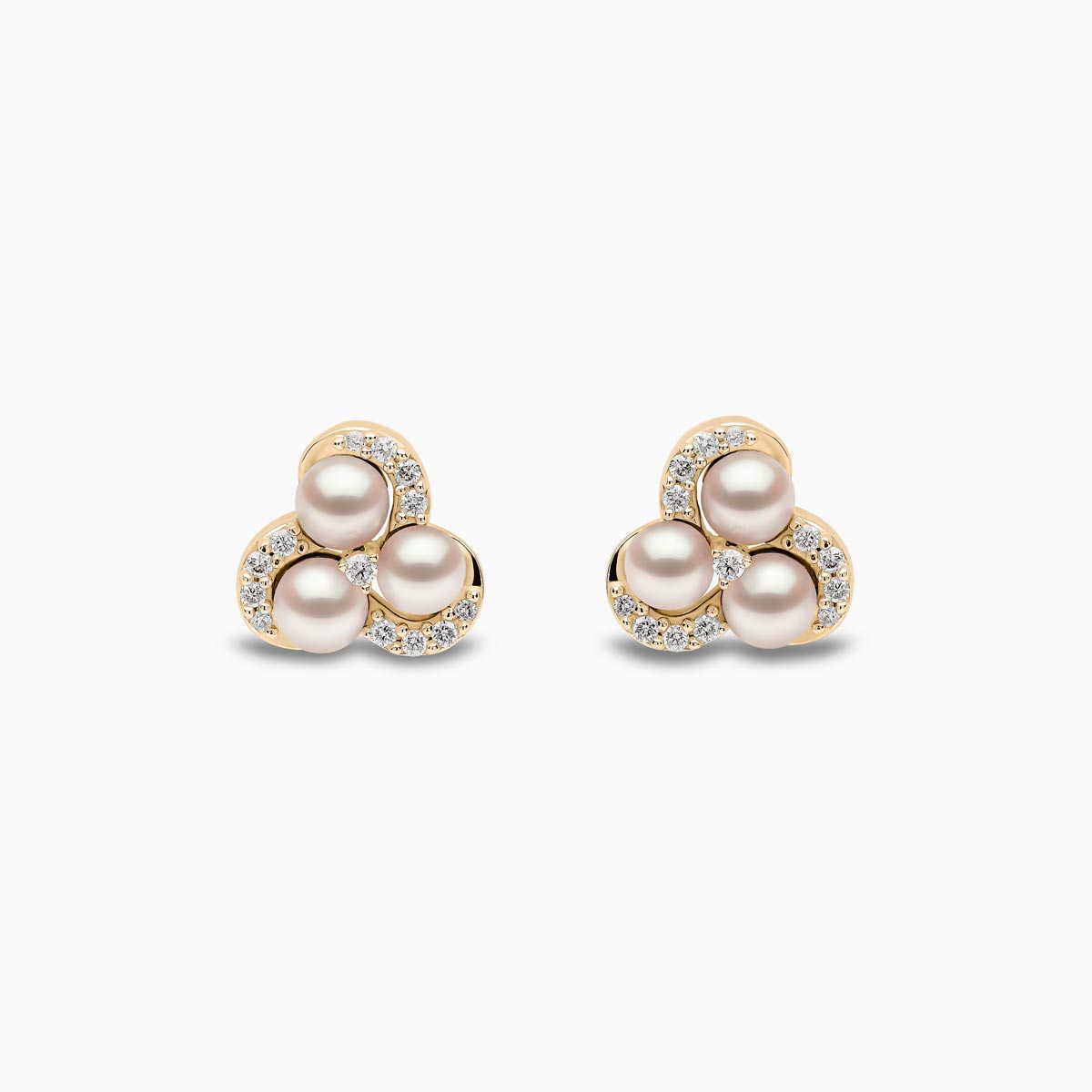 Sleek 18k Yellow Gold Akoya Pearl and Diamond Stud Earrings