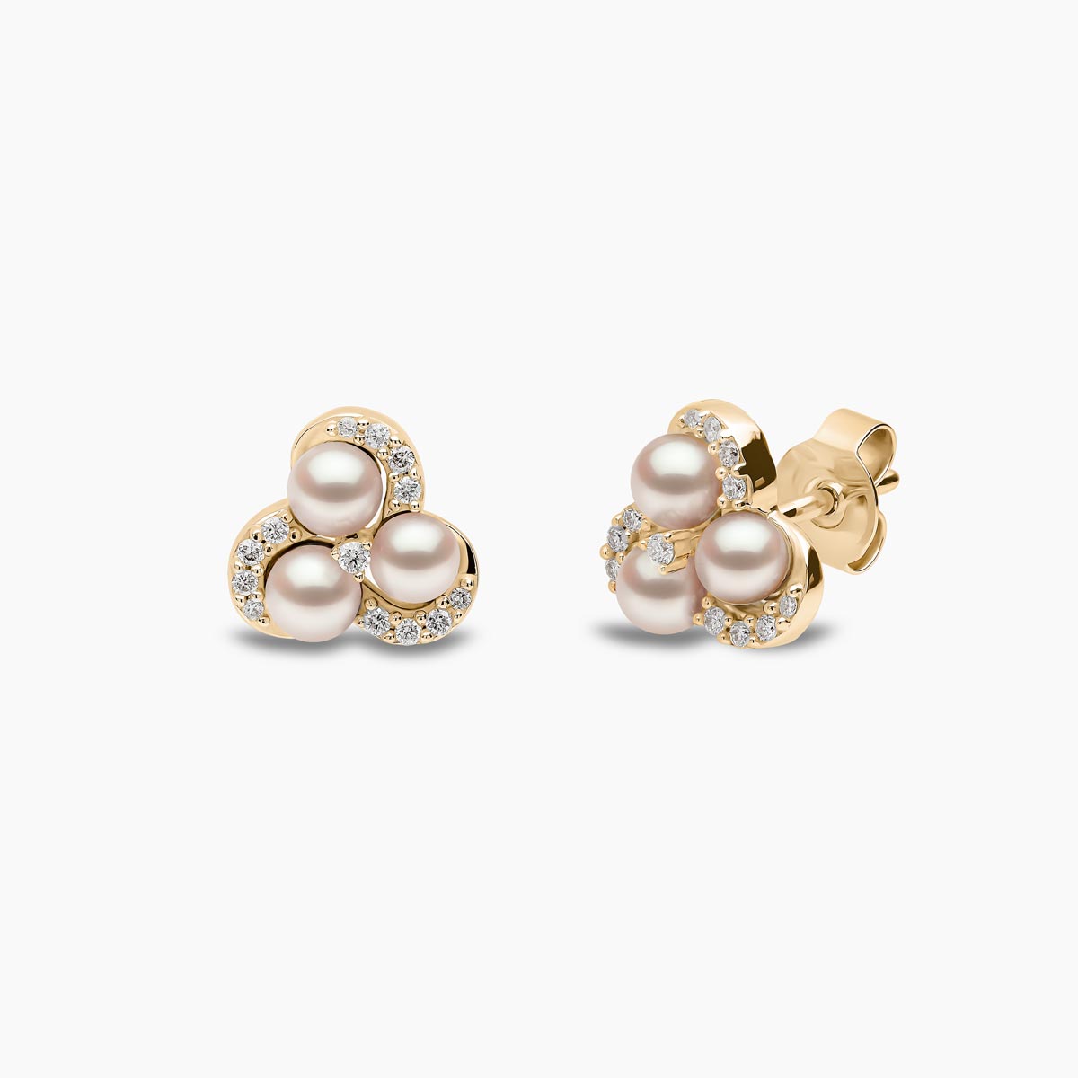 Sleek 18k Yellow Gold Akoya Pearl and Diamond Stud Earrings