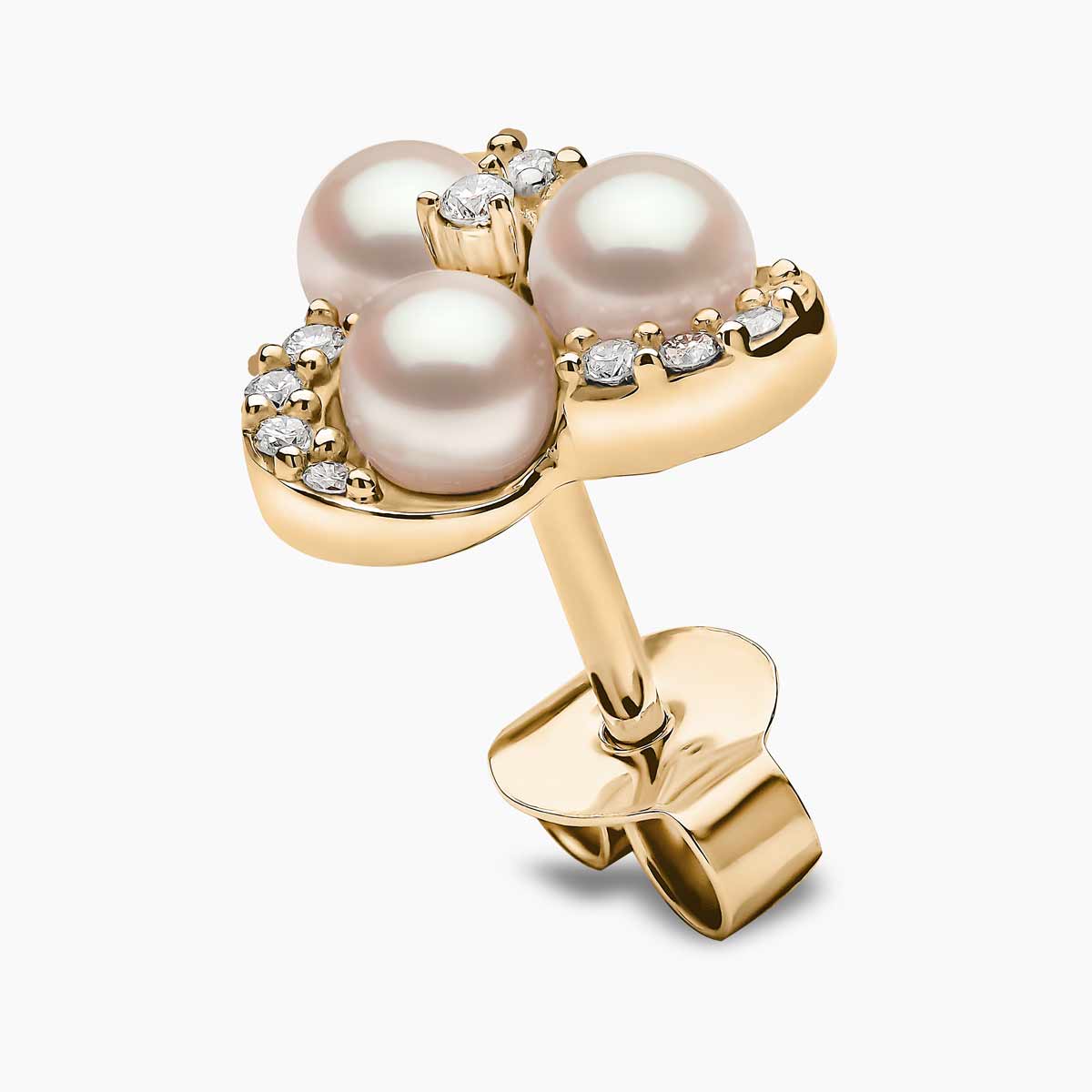 Sleek 18k Yellow Gold Akoya Pearl and Diamond Stud Earrings