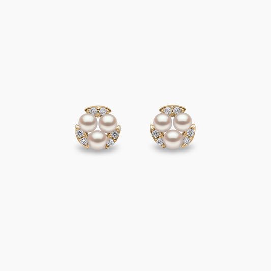 Sleek 18k Yellow Gold Akoya Pearl and Diamond Stud Earrings