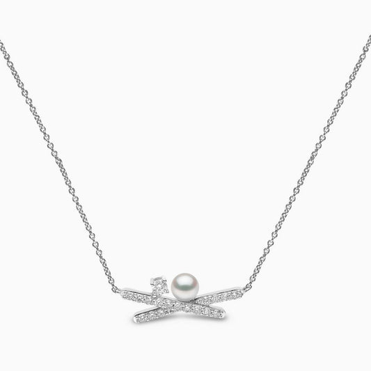 Sleek 18k White Gold Akoya Pearl and Diamond Necklace