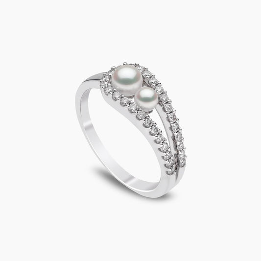 Sleek 18k White Gold Akoya Pearl and Diamond Ring