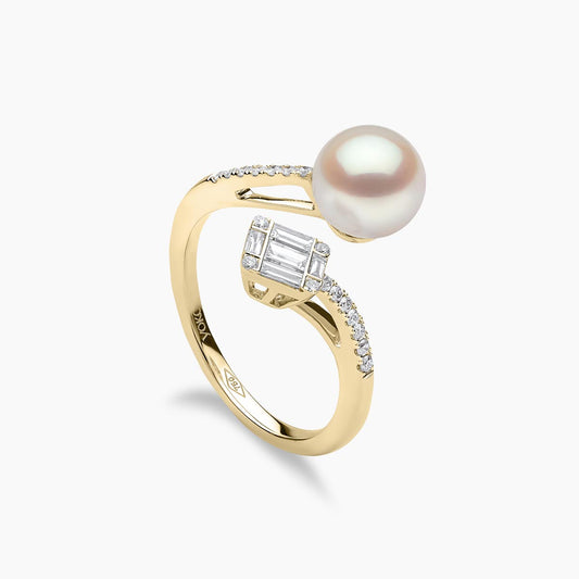 18k Yellow Gold Starlight Akoya Pearl and Diamond Ring