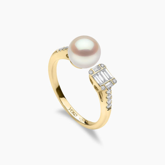 18k Yellow Gold Starlight Akoya Pearl and Diamond Ring