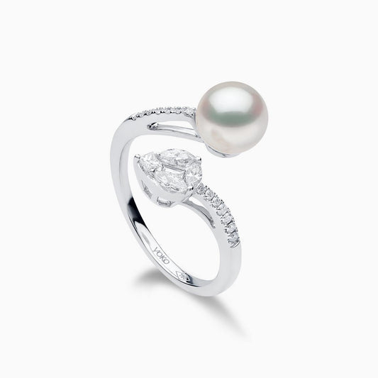 18k White Gold Starlight Akoya Pearl and Diamond Ring