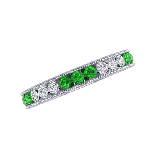 18k White Gold Diamond and Tsavorite Band