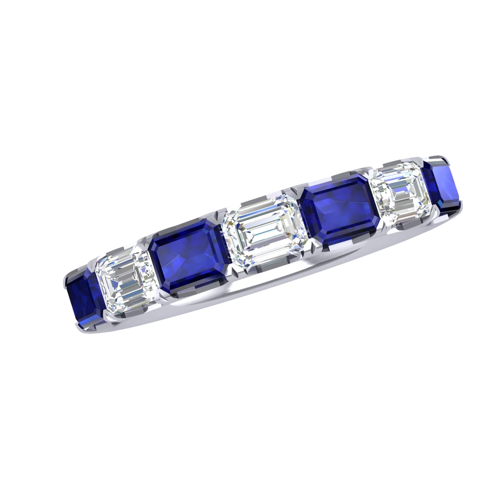 Emerald Cut Diamond and Sapphire Band