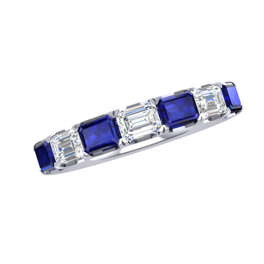Emerald Cut Diamond and Sapphire Band