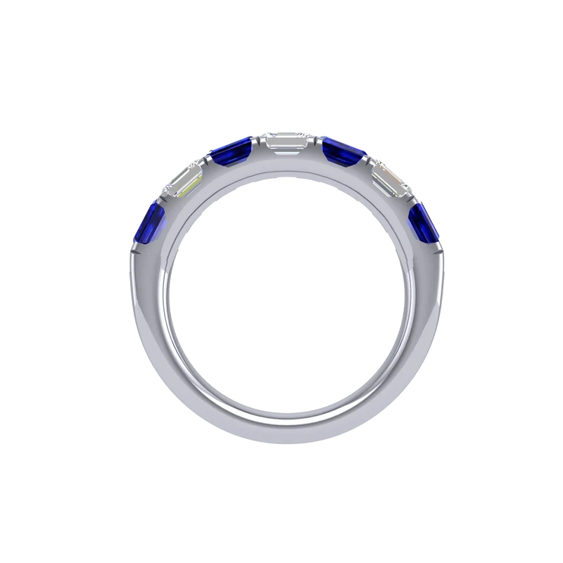 Emerald Cut Diamond and Sapphire Band