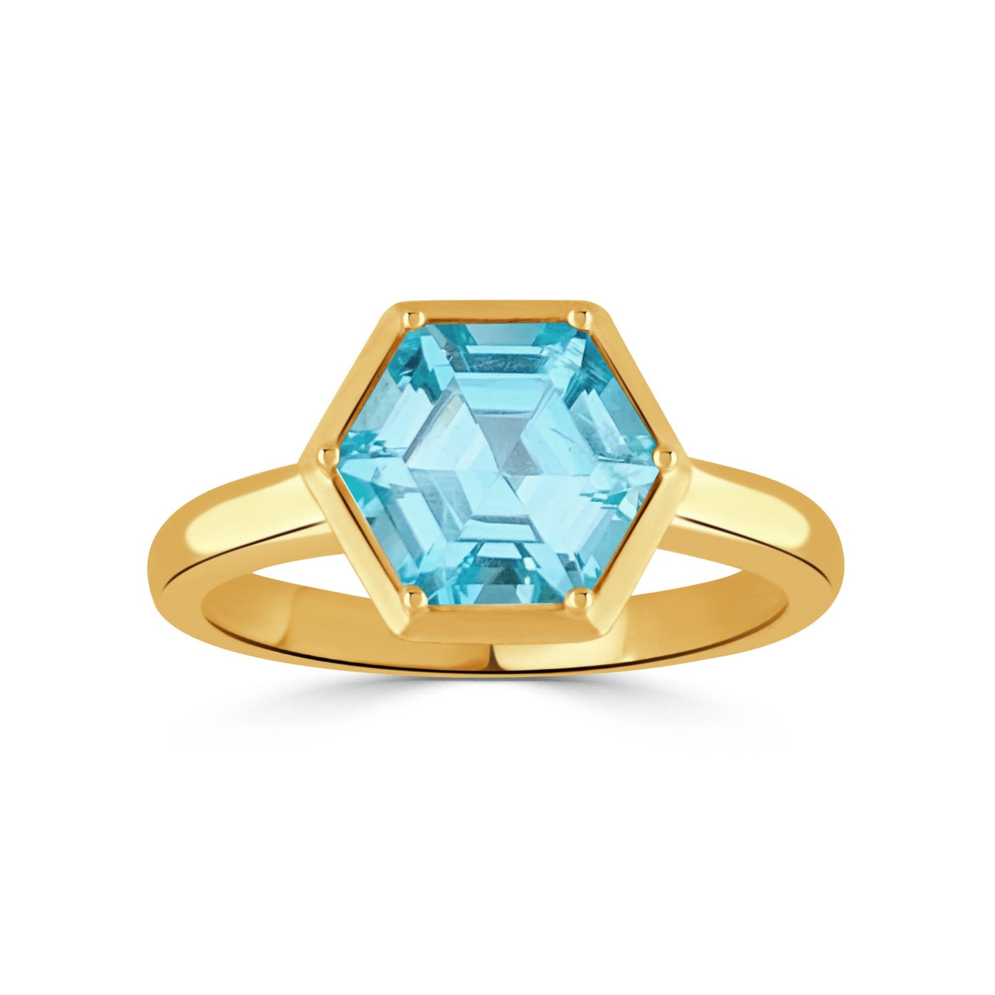 18k Yellow Gold Sky Blue Topaz Octagon Ring