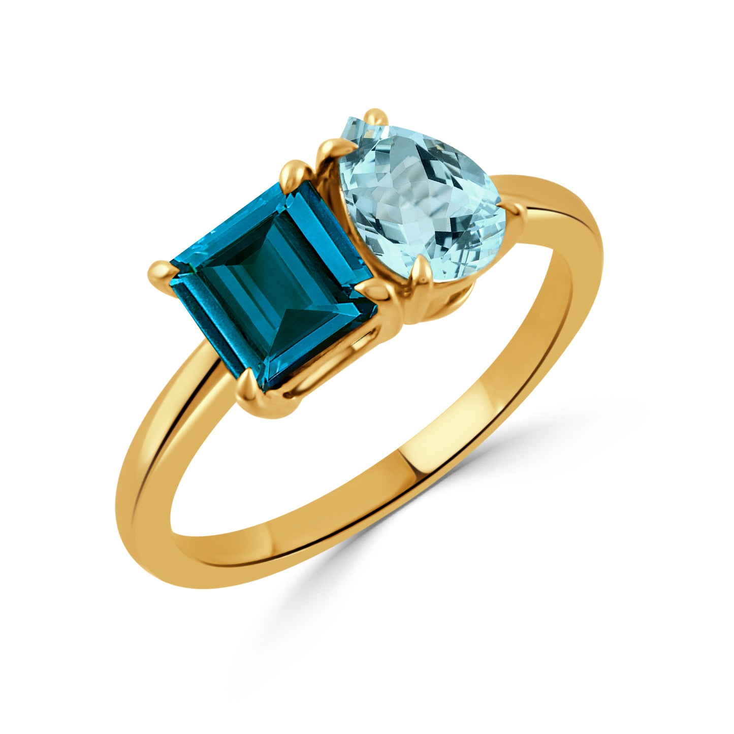 18k Yellow Gold Sky Blue and London Blue Topaz Ring