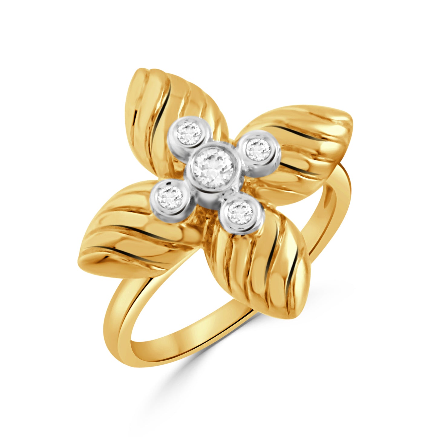 18k Yellow Gold Diamond Clover Ring