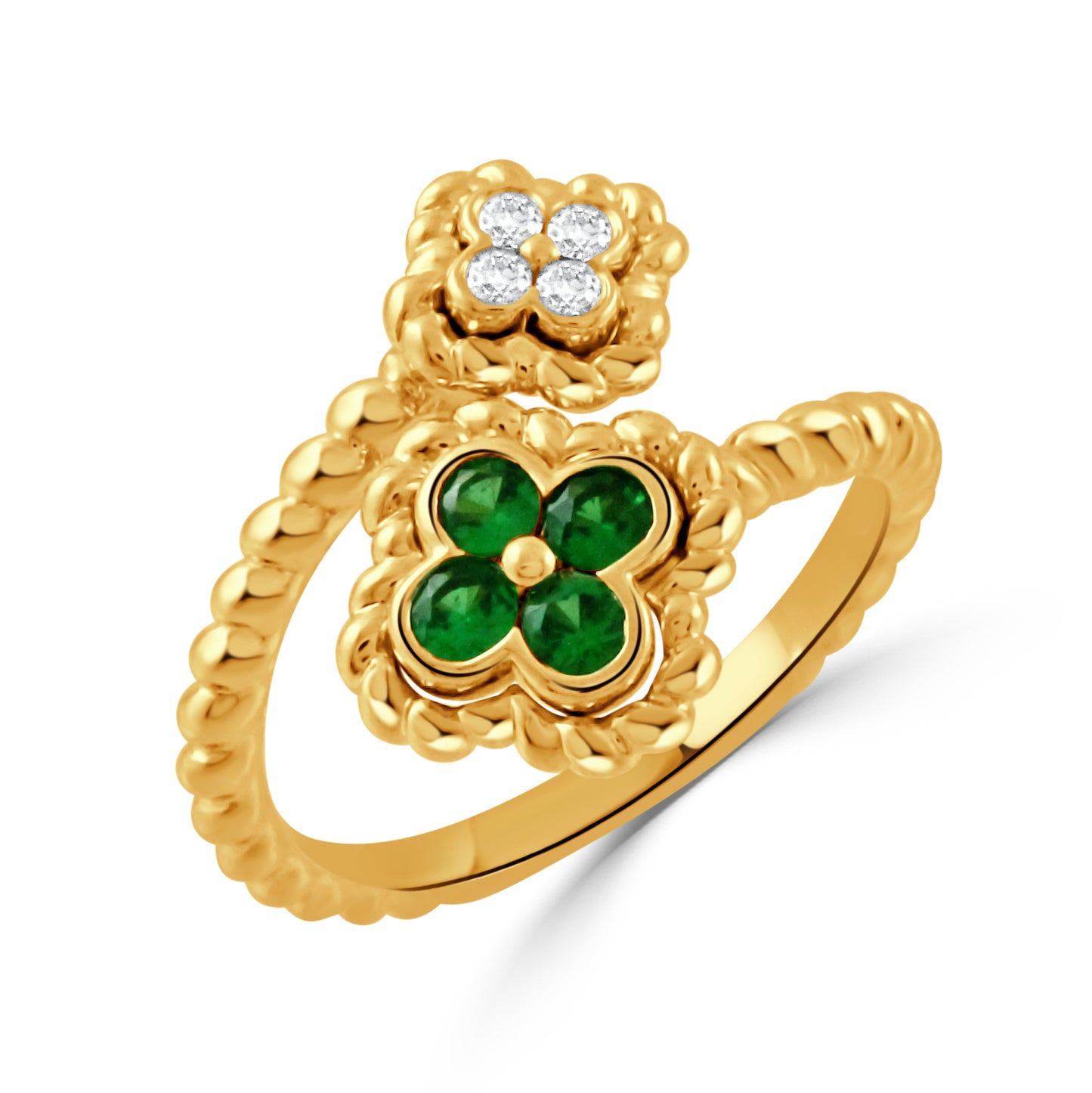 18k Yellow Gold Clover Bypass Ring