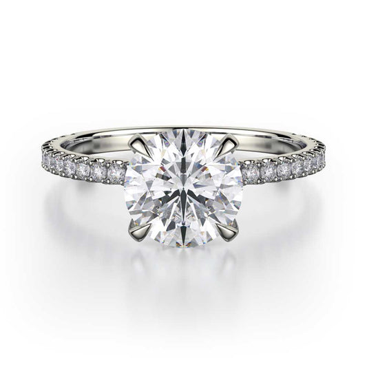 18k White Gold Diamond Engagement Ring with Diamond Hidden Halo