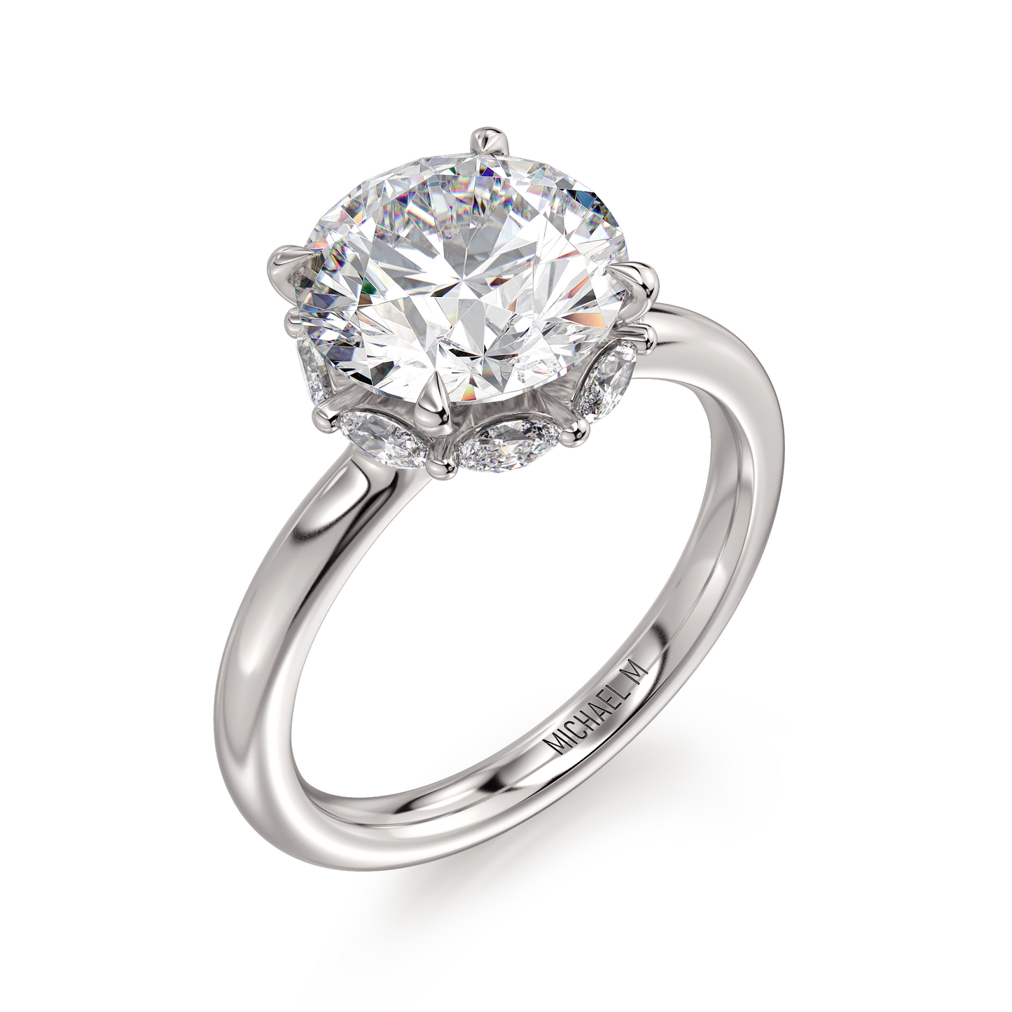 18k White Gold Engagement Ring with Hidden Halo