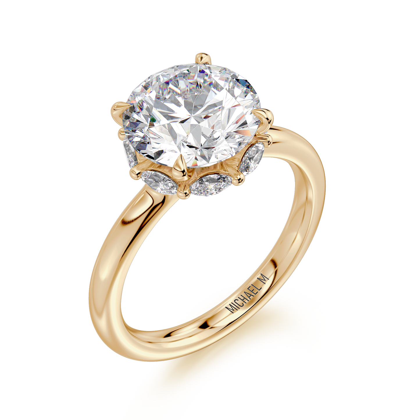 18k Yellow Gold Engagement Ring with Hidden Halo