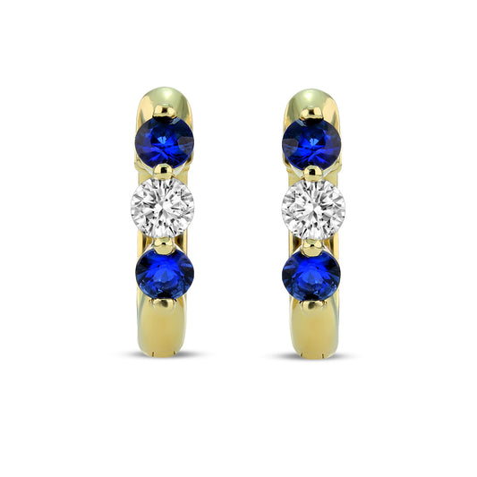 Diamond and Sapphire Huggie Hoop Earrings