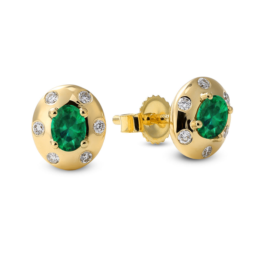 Diamond and Emerald Oval Shape Earrings
