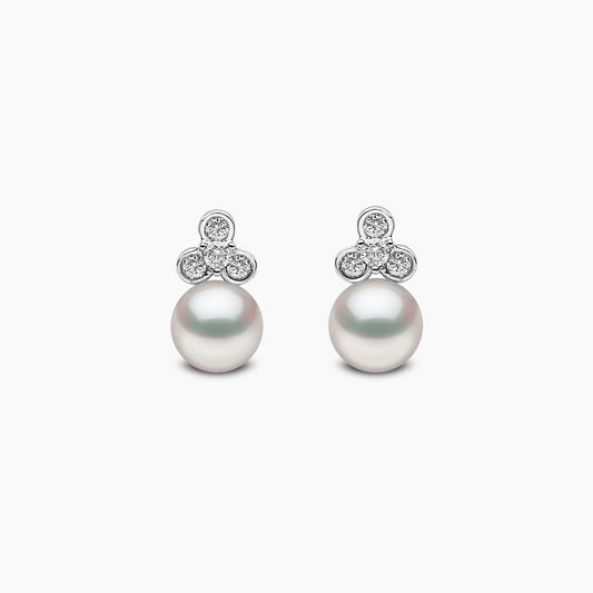 18k White Gold Freshwater Pearl and Diamond Stud Earrings