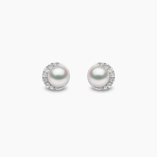 18k White Gold Freshwater Pearl and Diamond Stud Earrings