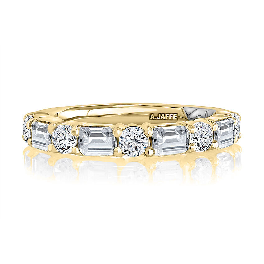 Halfway Alternating Emerald and Round Diamond Band
