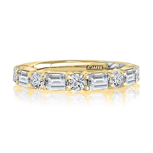 Halfway Alternating Emerald and Round Diamond Band