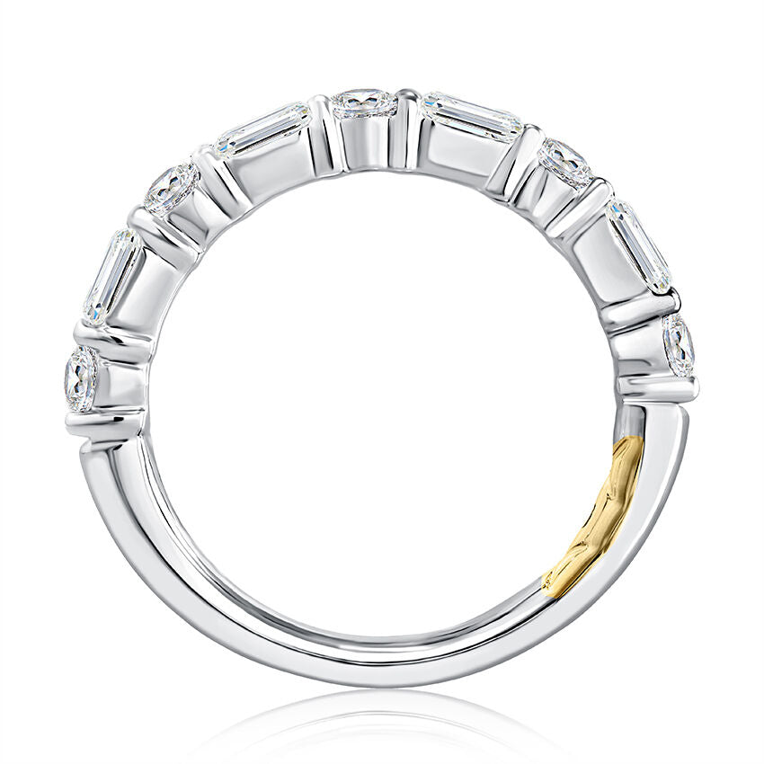 Halfway Alternating Emerald and Round Diamond Band