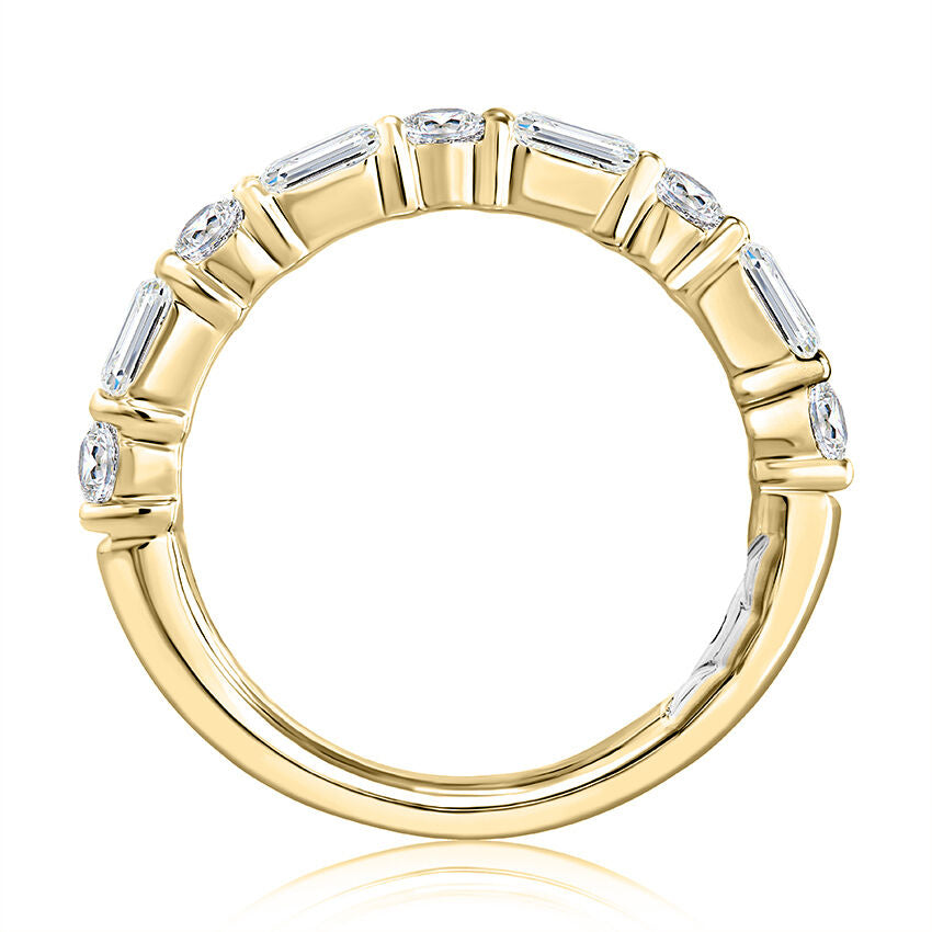 Halfway Alternating Emerald and Round Diamond Band