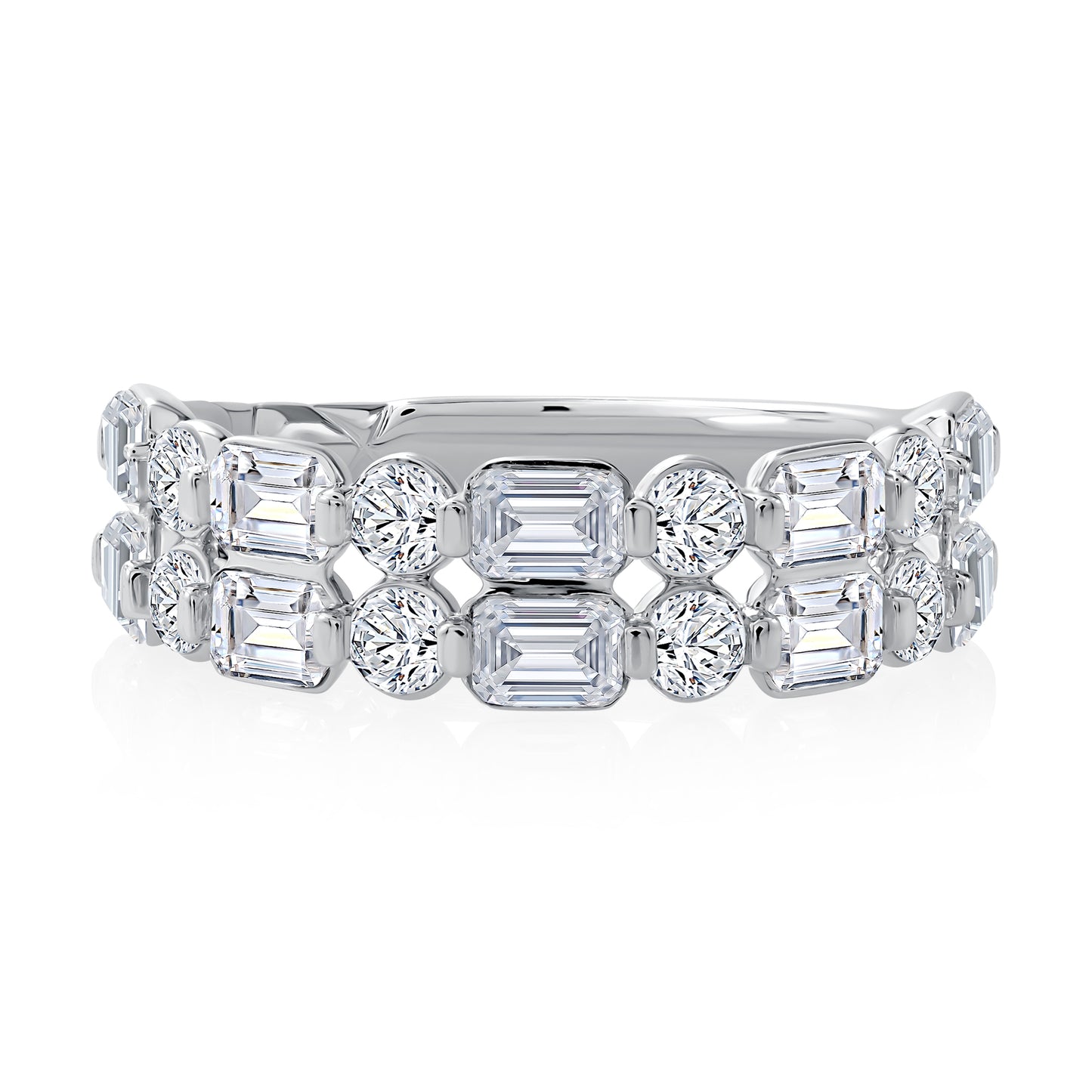 Two Row Alternating Lotus Round and Emerald Halfway Diamond Band