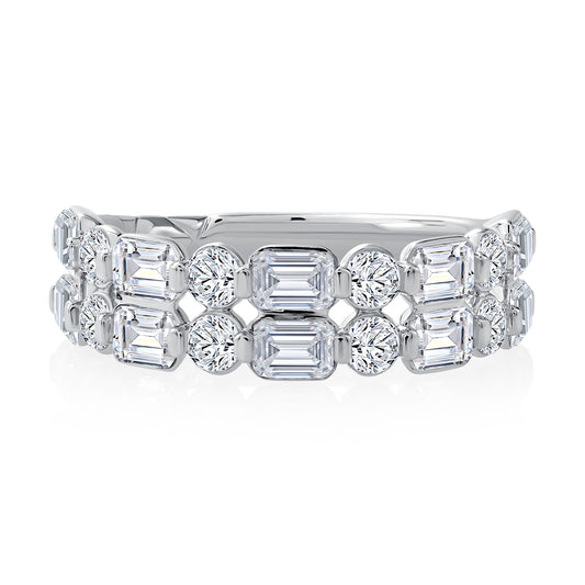Two Row Alternating Lotus Round and Emerald Halfway Diamond Band