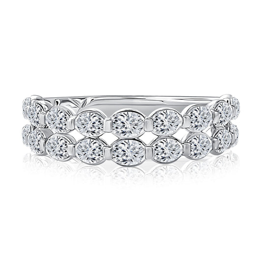 Halfway Two Row Lotus Shared Single Prong East West Bezel Oval Diamond Band
