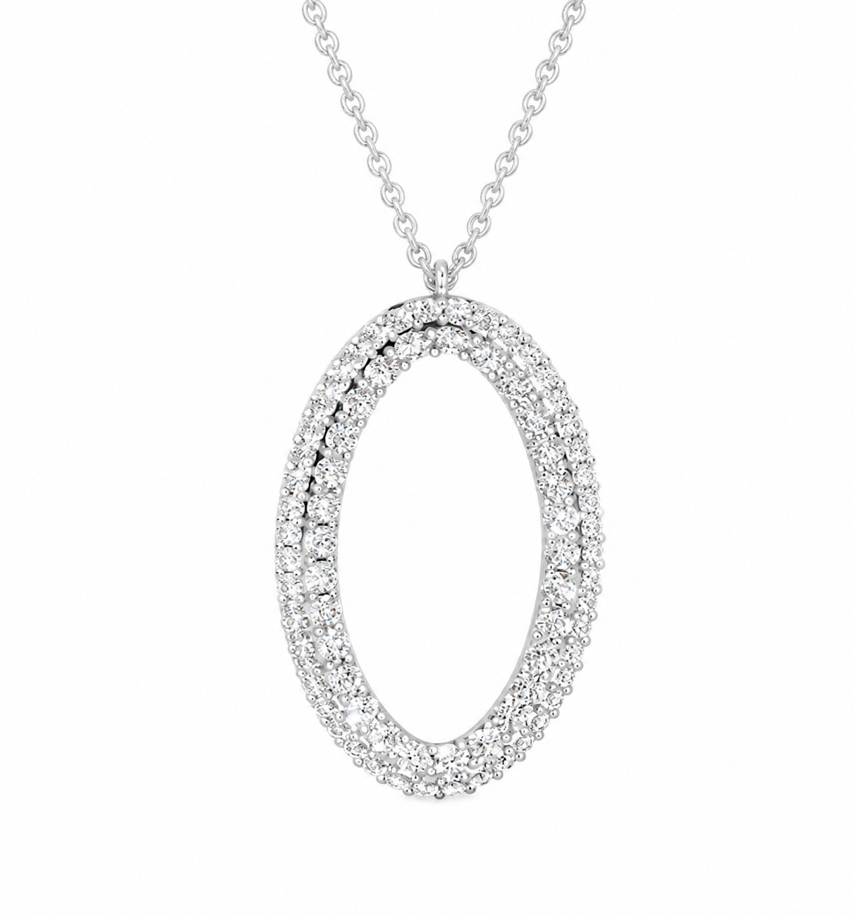 18k White Gold Open Oval Diamond Pendant